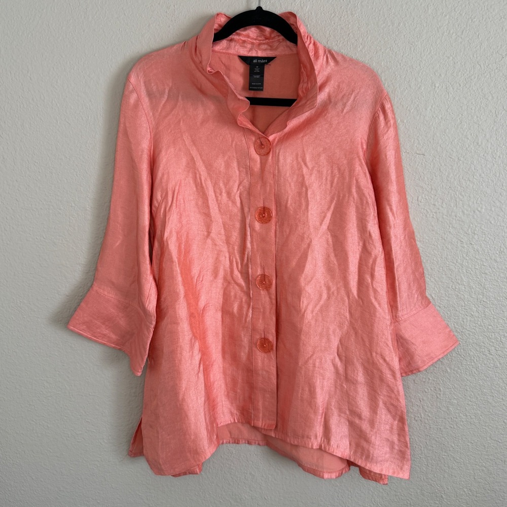 Ali Miles Womens Medium Wire Collar Opera Coat Pink Artsy‎ Lagenlook Art to Wear